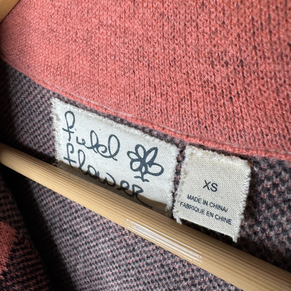 Anthropologie Field Flower Cozy Plaid Sweater Jacket - Coral, Gray, and Brown XS - Picture 3 of 5